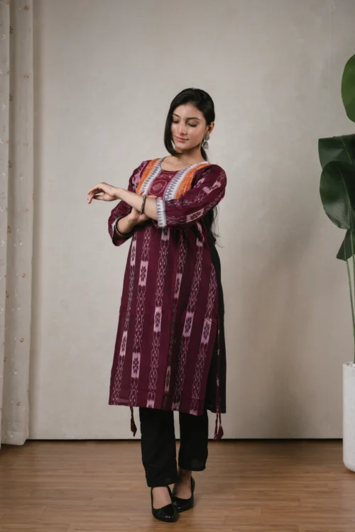 SA Maroon & Orange Sambalpuri Kurti