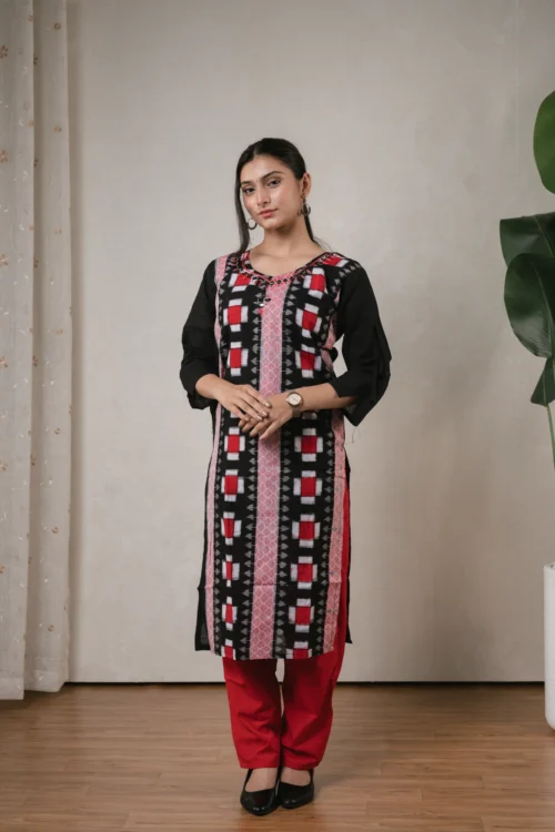 SA Black, Red & Pink Pasapalli Sambalpuri Kurti