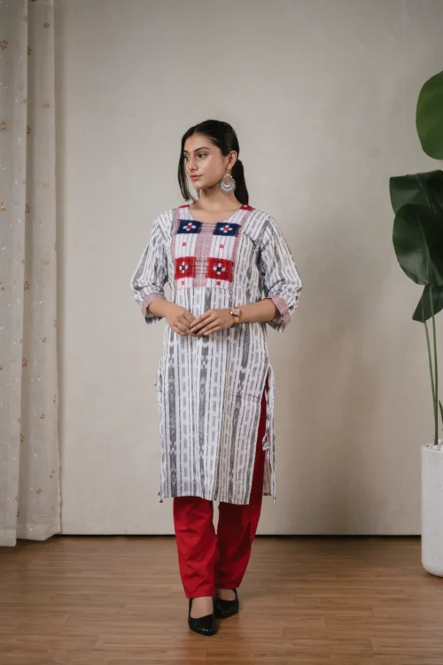 SA White & Grey Sambalpuri Kurti