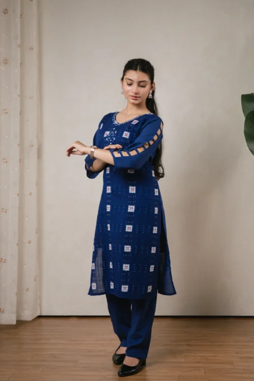 SA Royal Blue Embroided Sambalpuri Kurti