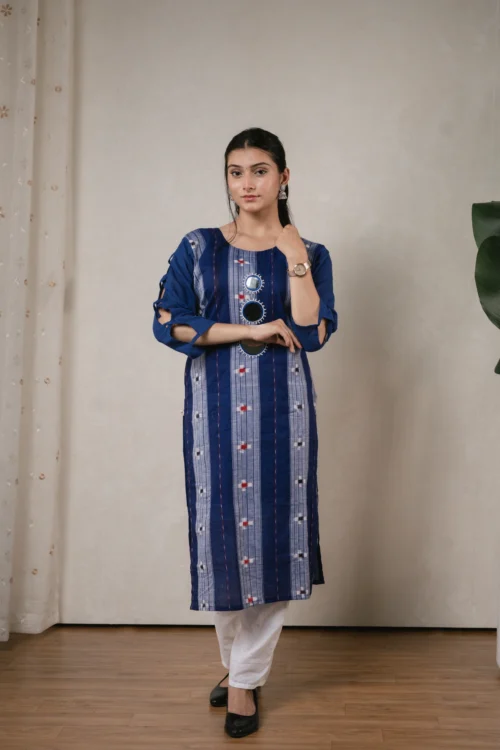 SA Navy Blue Mirror Work Sambalpuri Cloth