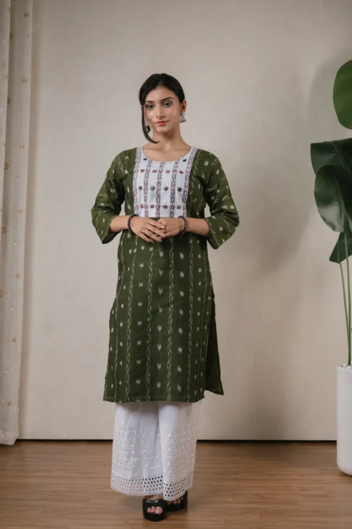 SA Olive Designer Sambalpuri Kurti